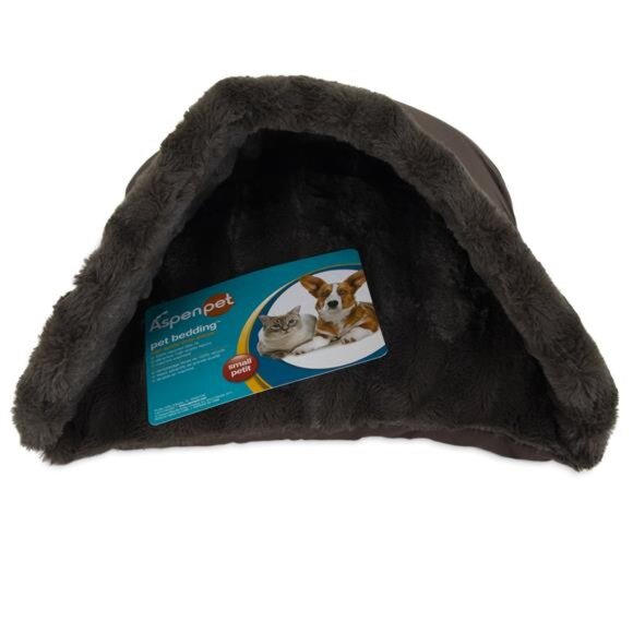 Pet Kitty Cave Small Dog Plush Cat Bed, 16" x 19"Brown - Picture 2 of 7